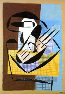 compotier verre pommes Tableau Peinture - Compotier et guitare 1927 Cubisme